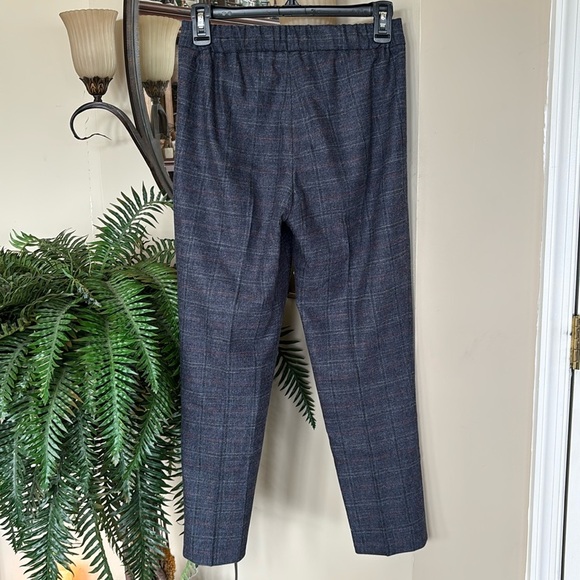 Babaton Aritzia Wool & Cashmere Blend Trousers Pull On Stretch Blue Plaid Pants - Picture 8 of 14